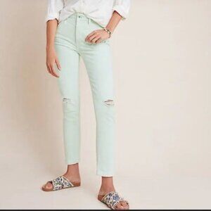 New NWT Anthropologie Pilcro and the Letterpress Mint Green Denim Jeans Sz 32